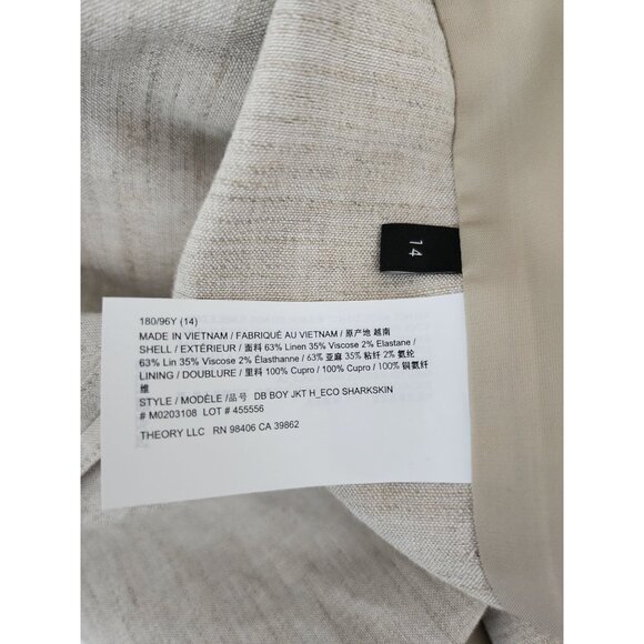 Theory NWT Oat Melange Linen Double Breasted Blazer Jacket 14 - Picture 9 of 9
